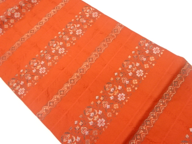 JAPANESE KIMONO / FUKURO OBI / SILK / WOVEN STRIPE & FLORAL PLANTS